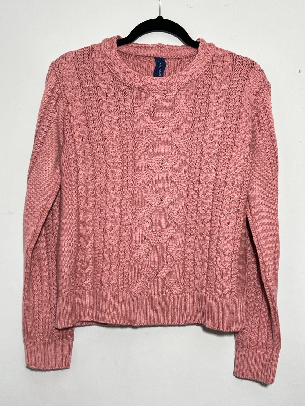 Cable Knit Crewneck Sweater - Pink